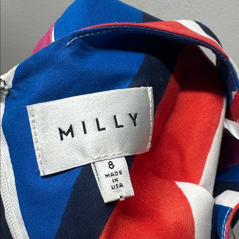 Milly Dress Midi Sleeveless Cotton Lined Abstract Art Multicolor White Size 8 - Picture 7 of 9
